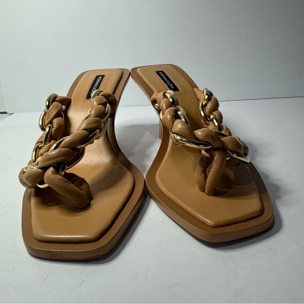 BCBGMAXAZRIA Mistia Braided Chain Heel Sandals in Palomino Sz 6 - Picture 5 of 13